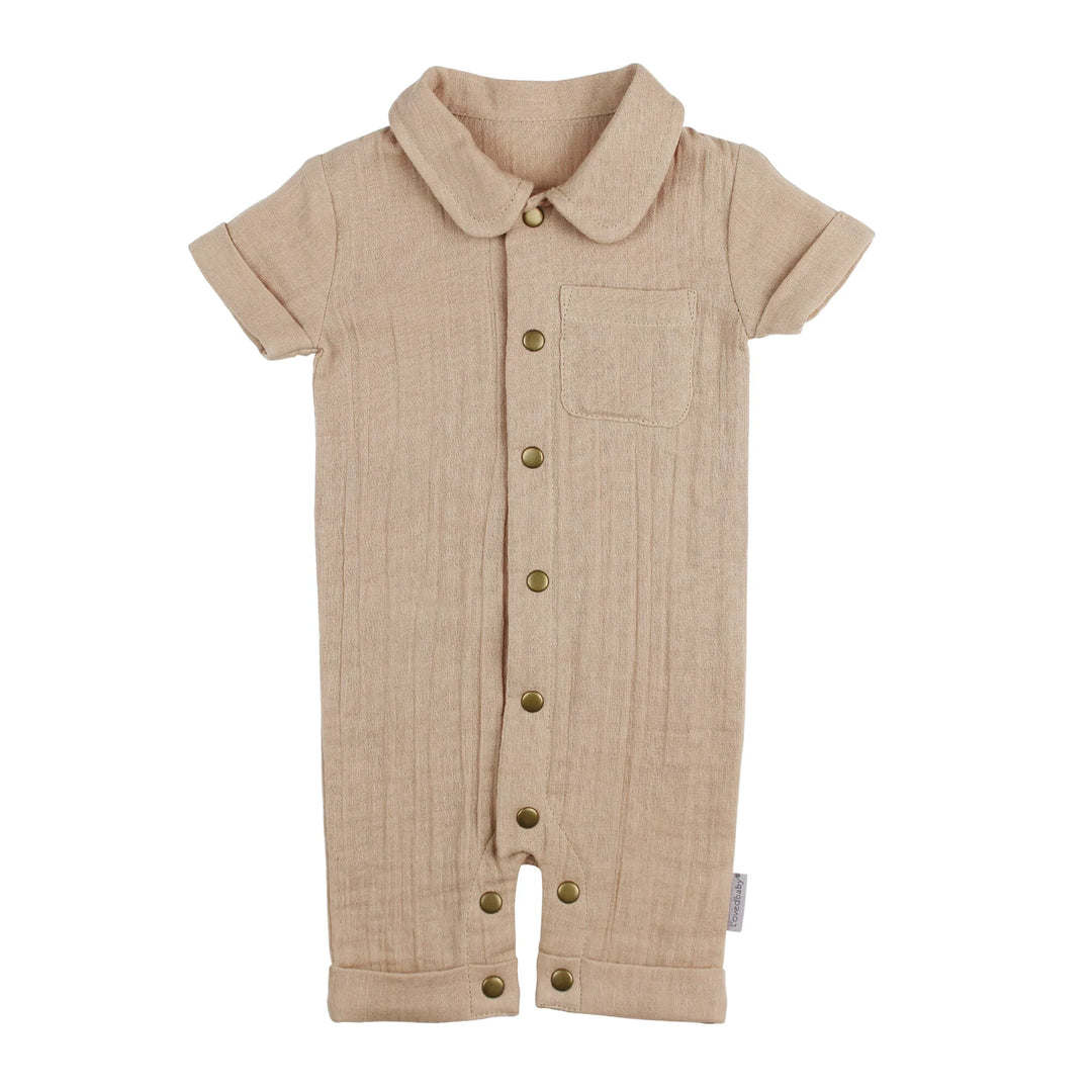 L'oved Baby Short Sleeve Wheat Coverall