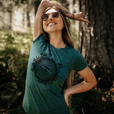 West Coast Karma - Mushroom Tree Ring Tri Blend Tee in Heather Green - Pitter Patter Boutique