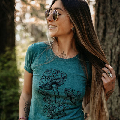 West Coast Karma - Mushroom Tri Blend Tee in Heather Green - Pitter Patter Boutique