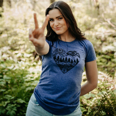 West Coast Karma - Nature Heart Tri Blend Tee in Heather Blue - Pitter Patter Boutique