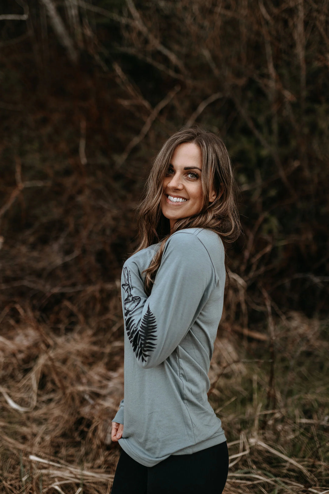 West Coast Karma - Mushroom Fern Unisex L/S Tee in Blue Storm