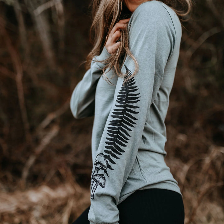 West Coast Karma - Mushroom Fern Unisex L/S Tee in Blue Storm
