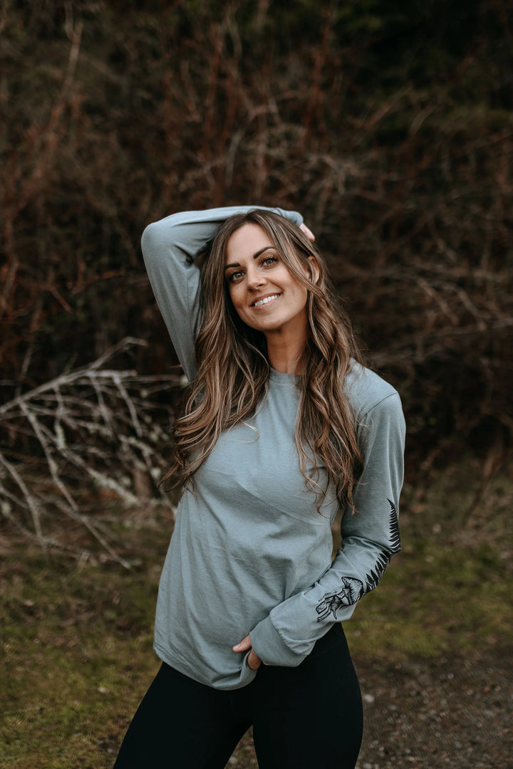 West Coast Karma - Mushroom Fern Unisex L/S Tee in Blue Storm