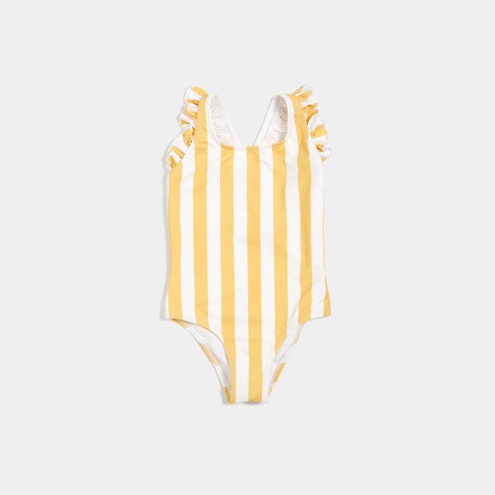 Miles the Label - Yellow Stripe Ruffle-trim Swimsuit - Pitter Patter Boutique