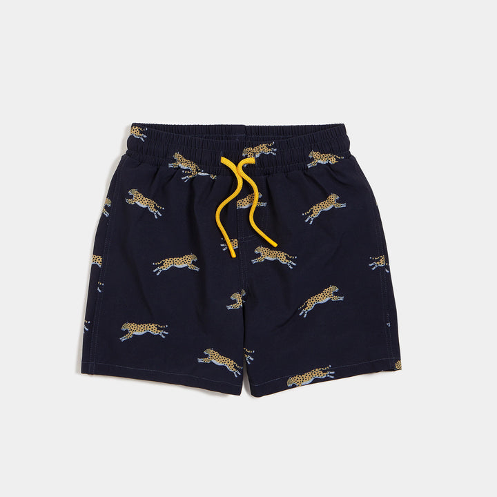Miles the Label - Cheetah Print on Navy Swim Short - Pitter Patter Boutique