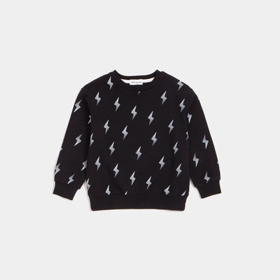 Lightning Bolts Print Black Sweatshirt - Pitter Patter Boutique