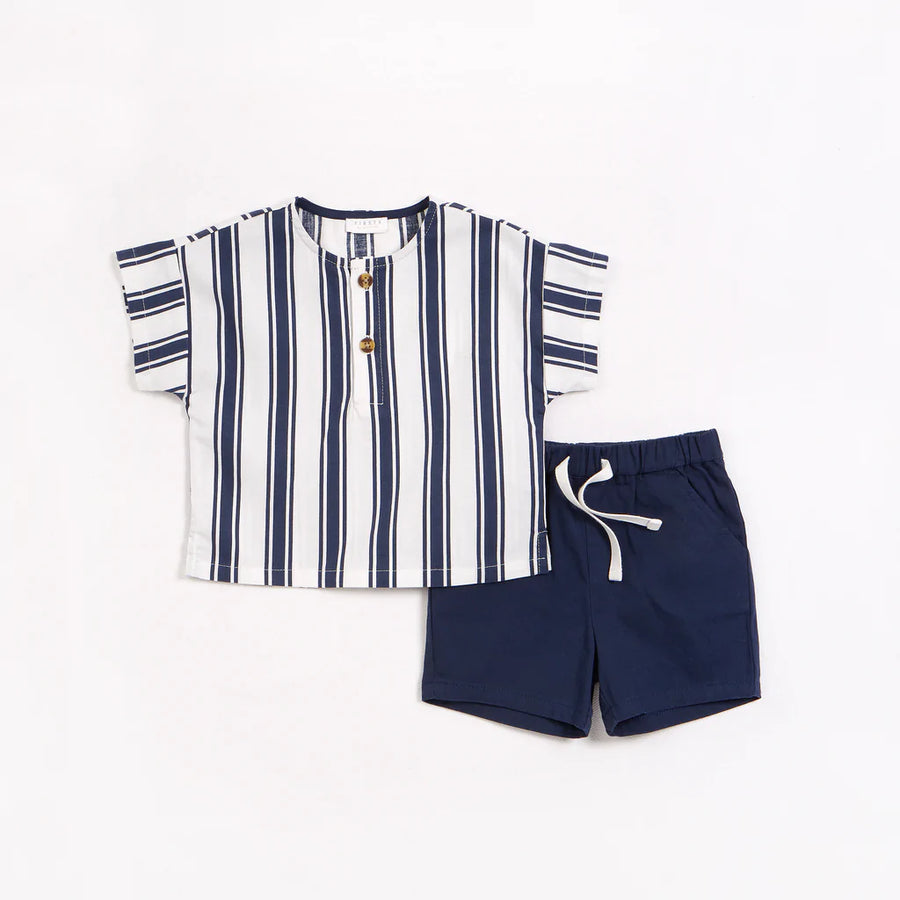 Petit Lem "Anchor Stripes" Lightweight Twill Outfit Set - Pitter Patter Boutique