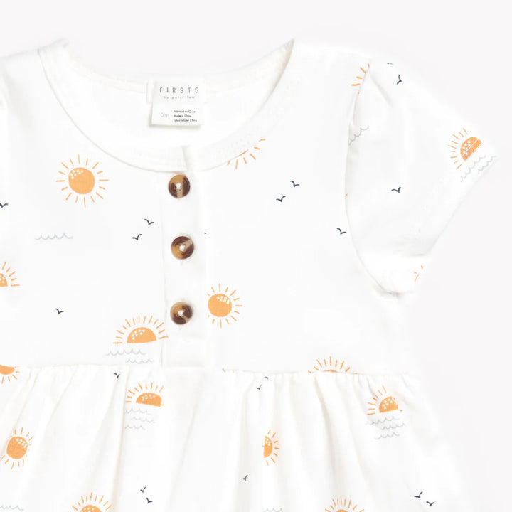Petit Lem - Sunrise Print on Off-White Jersey Peplum Dress - Pitter Patter Boutique