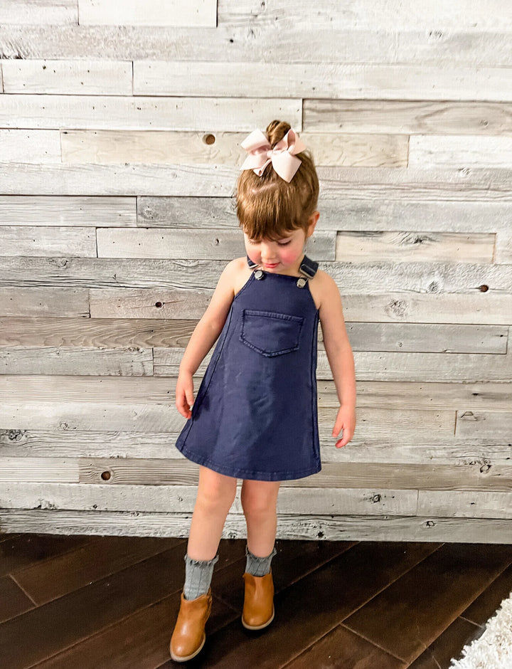 Faux Denim Kids Buckle Dress - Pitter Patter Boutique