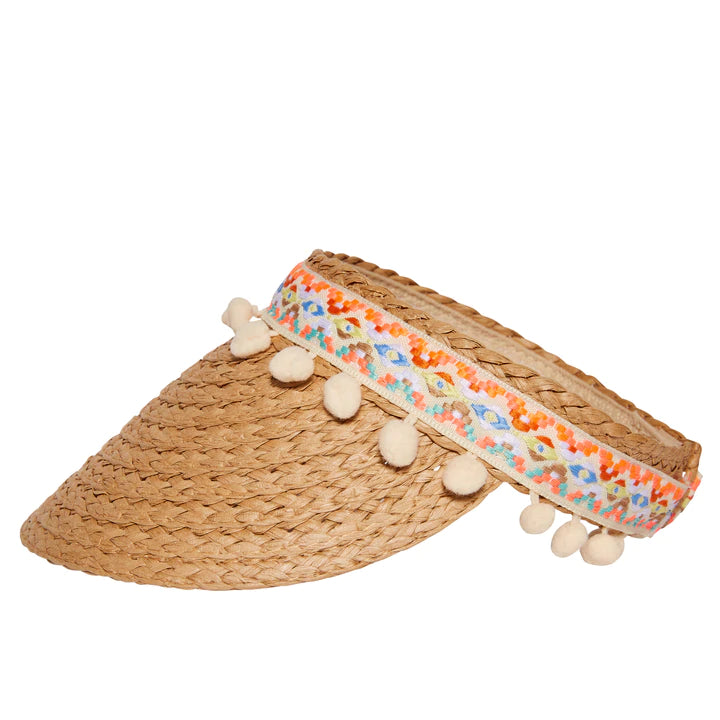 Headster - Pompom Straw Visor - Pitter Patter Boutique