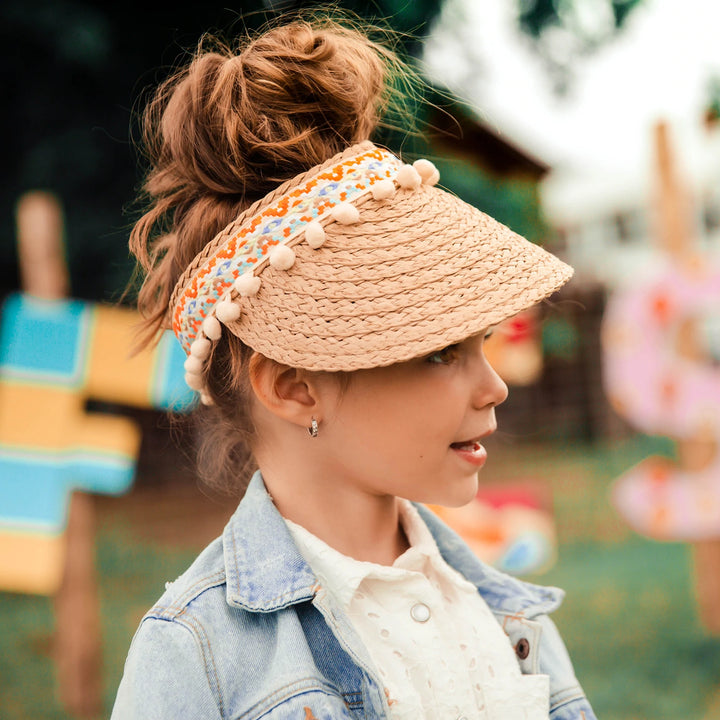 Headster - Pompom Straw Visor - Pitter Patter Boutique