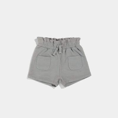 Cement Grey Girl's Paperbag Waist Shorts - Pitter Patter Boutique