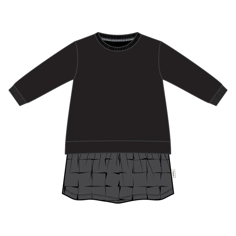 Miles the Label Black Sweatshirt Dress with Grid Print Skirt - Pitter Patter Boutique