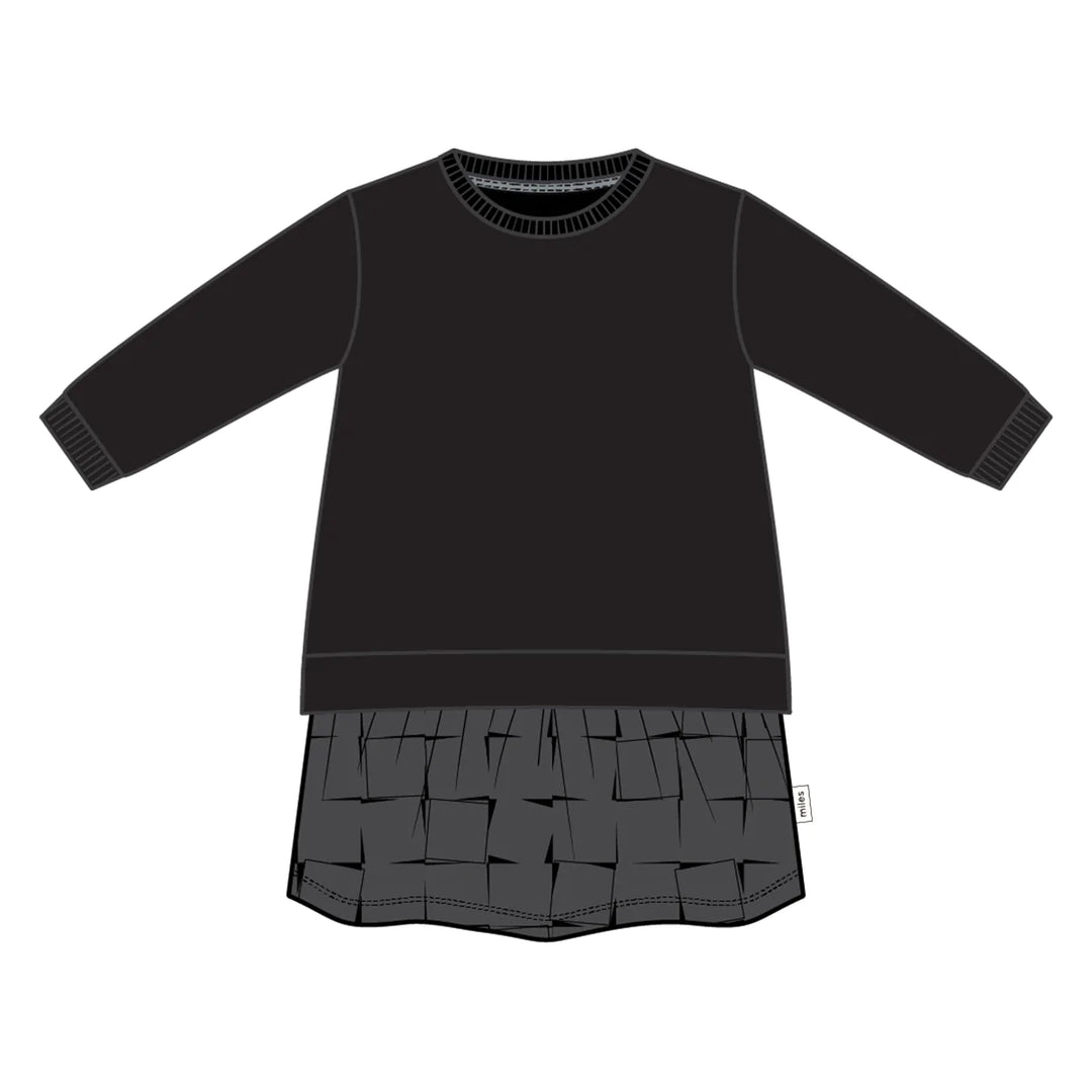 Miles the Label Black Sweatshirt Dress with Grid Print Skirt - Pitter Patter Boutique