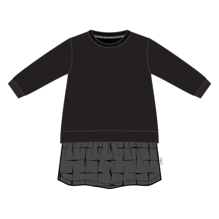 Miles the Label Black Sweatshirt Dress with Grid Print Skirt - Pitter Patter Boutique