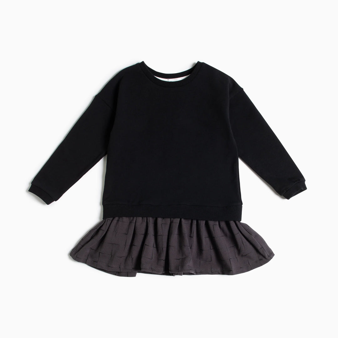 Miles the Label Black Sweatshirt Dress with Grid Print Skirt - Pitter Patter Boutique