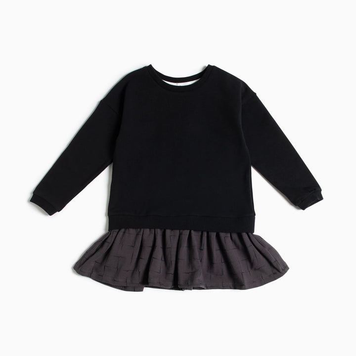 Miles the Label Black Sweatshirt Dress with Grid Print Skirt - Pitter Patter Boutique