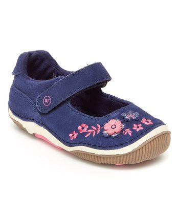 Navy & Pink Floral Alise Leather Mary Jane Shoe - Size 4M - Pitter Patter Boutique