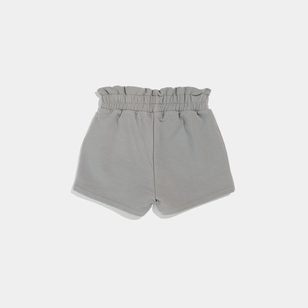 Cement Grey Girl's Paperbag Waist Shorts - Pitter Patter Boutique