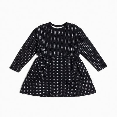 Miles the Label - MIDI Dots Printed on Black Sweatshirt Dress - Pitter Patter Boutique