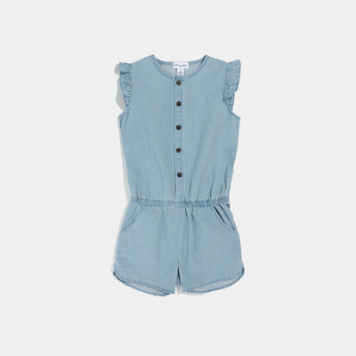 Chambray Girl's Romper - Pitter Patter Boutique