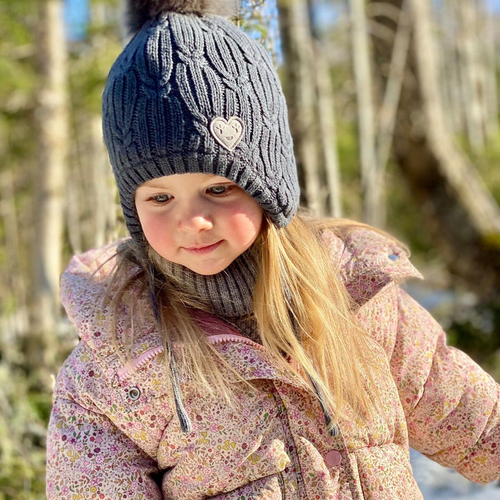 Calikids - Knit Faux Fur Pompom Teddy Lined Hat - Pitter Patter Boutique