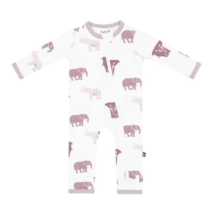 Kyte Baby Pink Elephant Zippered Bamboo Romper