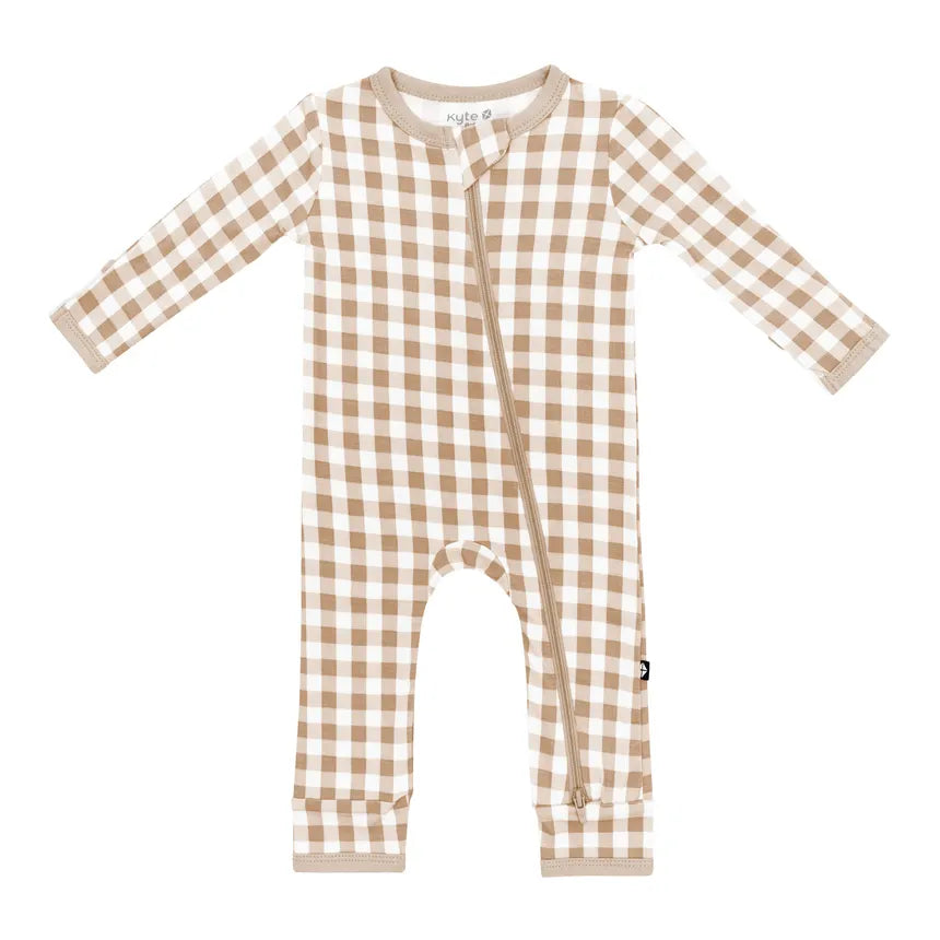 Kyte Baby - Bamboo Zippered Rompers (Gingham Bisque)