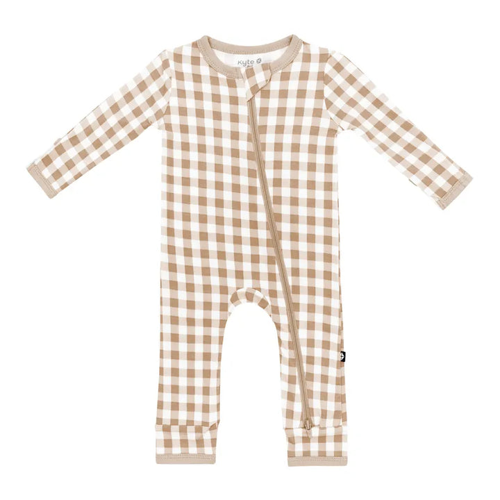 Kyte Baby - Bamboo Zippered Rompers (Gingham Bisque)