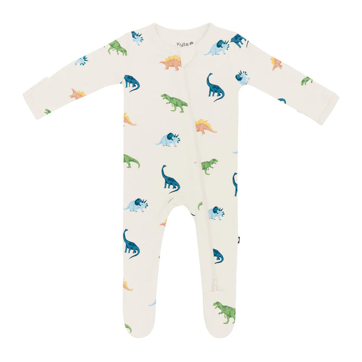 Kyte Baby Ecru Roar Bamboo Zippered Footie