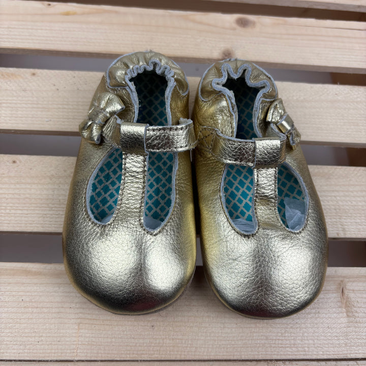 Robeez - "Glamour Grace Gold" Soft Sole Leather Crib Shoes (12-18m)