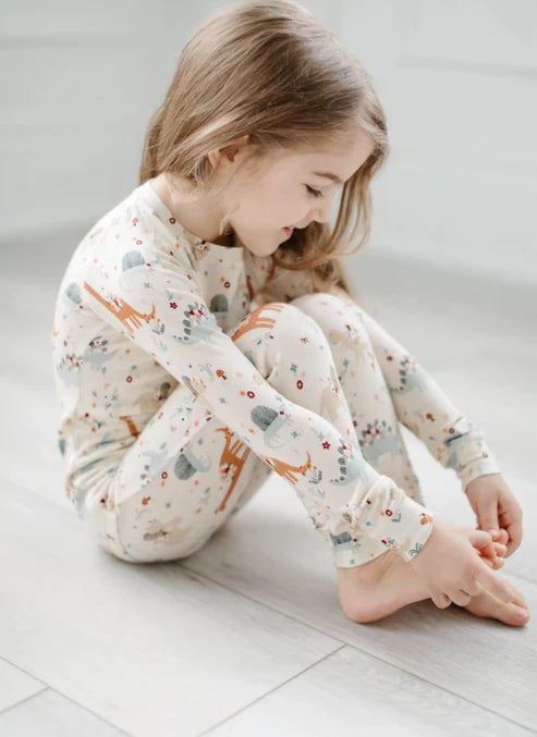 Loulou Lollipop 2-piece pajama set in Cream "Baby Dinomite" print