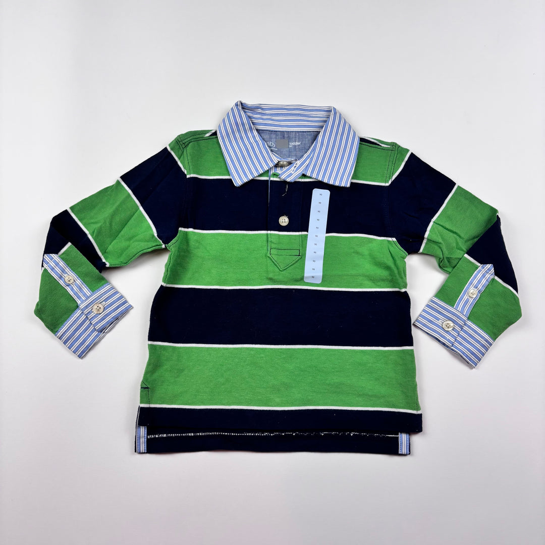 Gap New Kids Polo Green Blue Striped Shirt