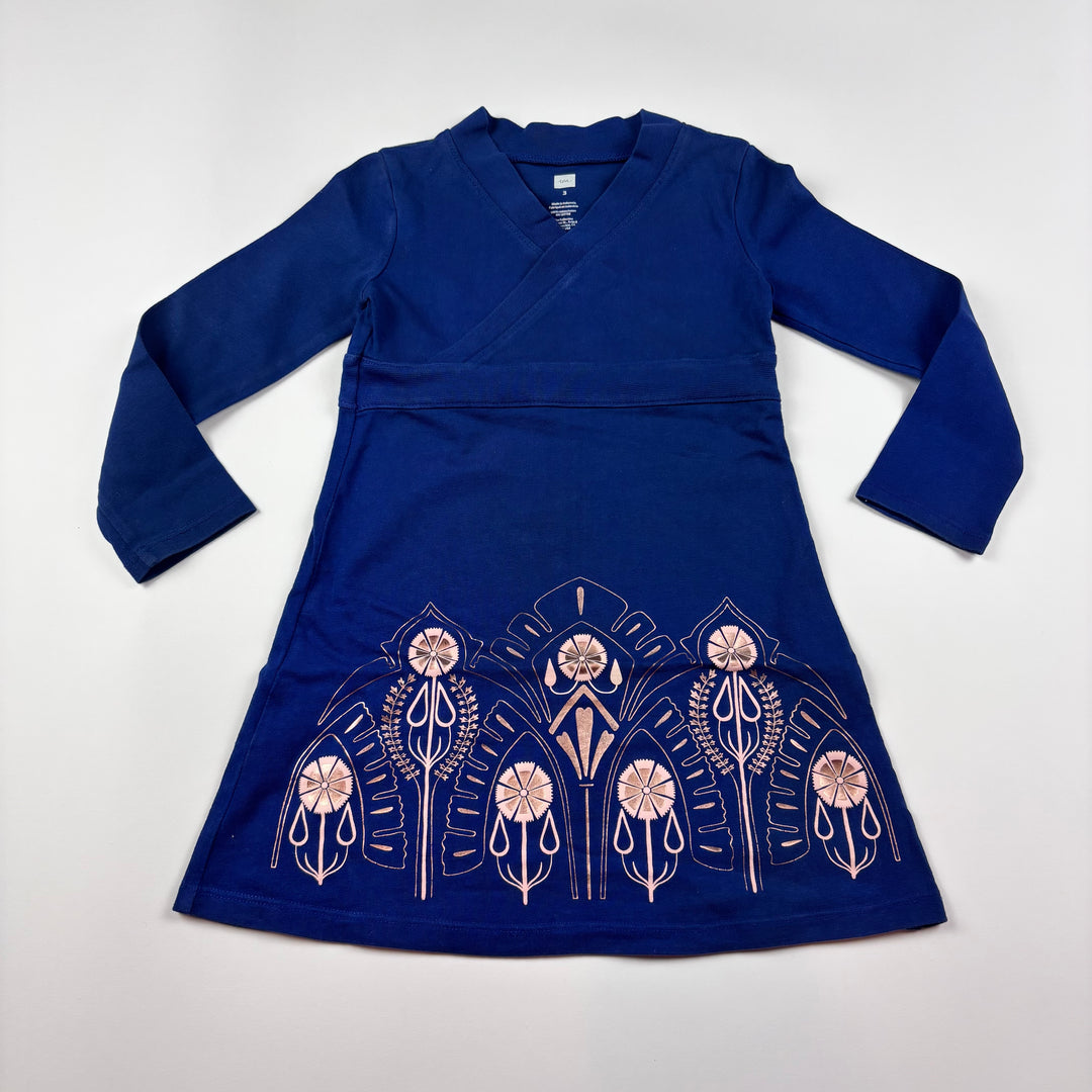 Tea Collection Used Girls Kids Blue Cotton Dress with pink flowers