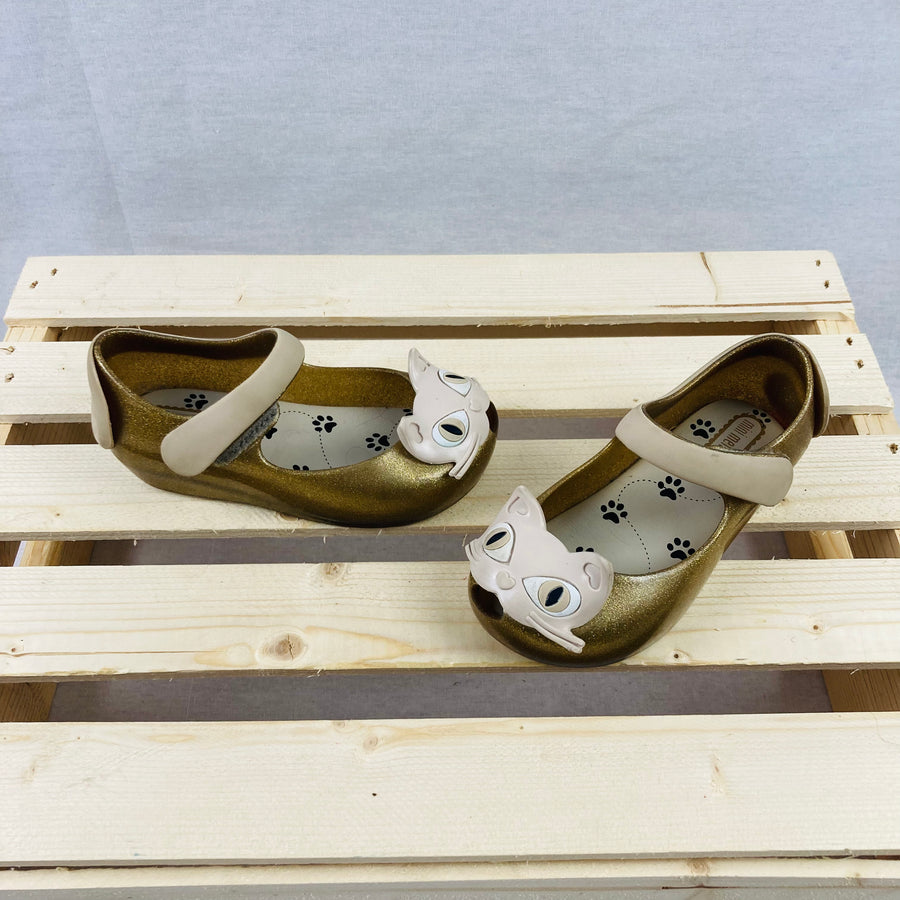 Mini Melissa Ultragirl II Gold Cat Mary Jane Flats Shoes - Size 8 Toddler (24 EUR) - Pitter Patter Boutique