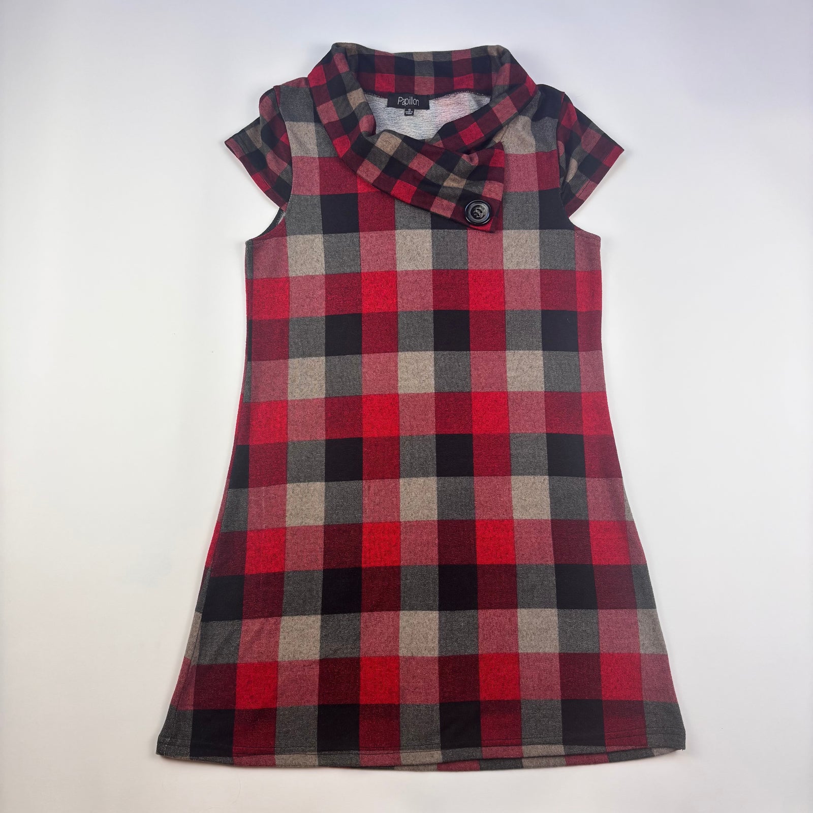 Papillon Women's Used Red, Black and Tan Checkered Dress