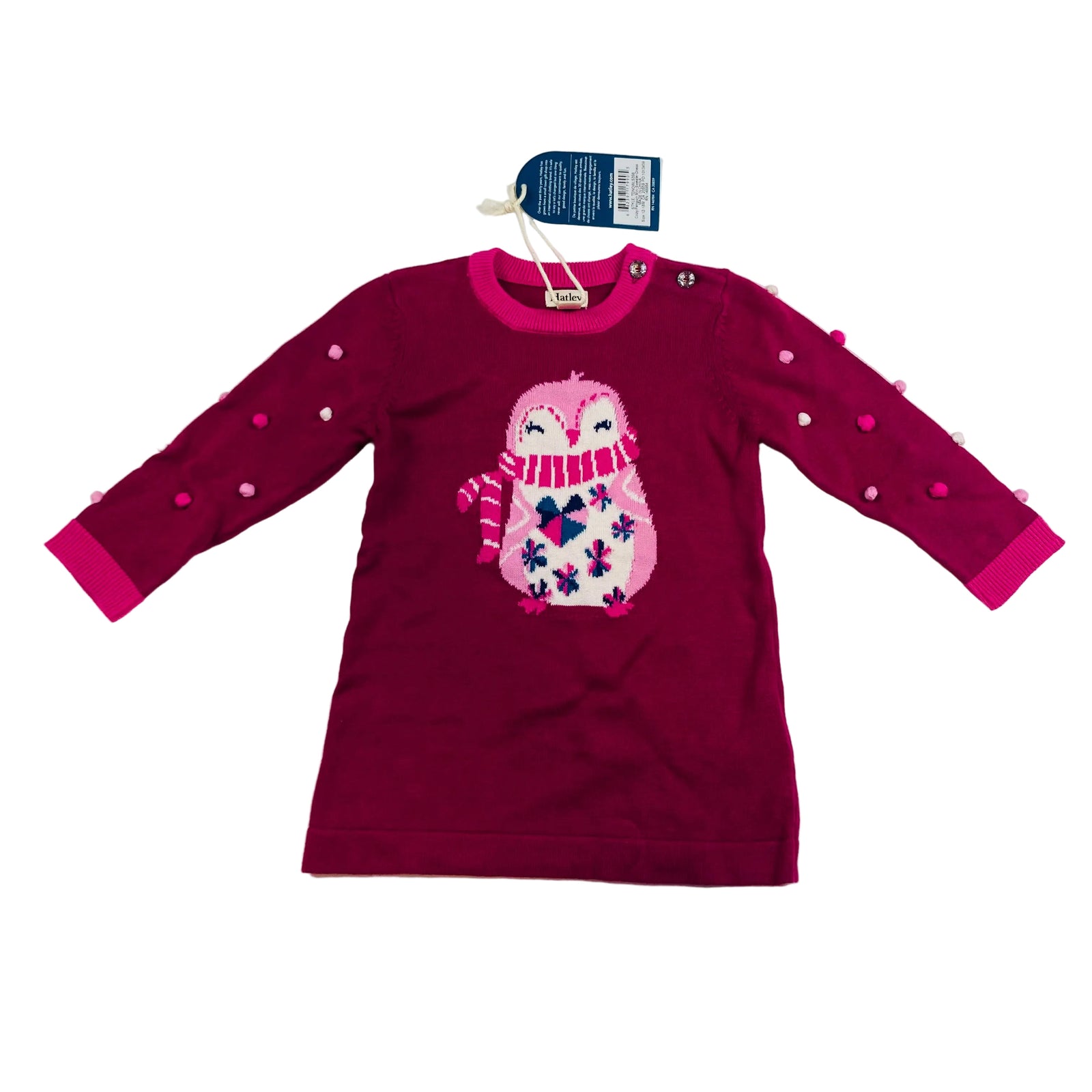 Hatley Baby Long Sleeve Sweater Dress  with a penguin on the front