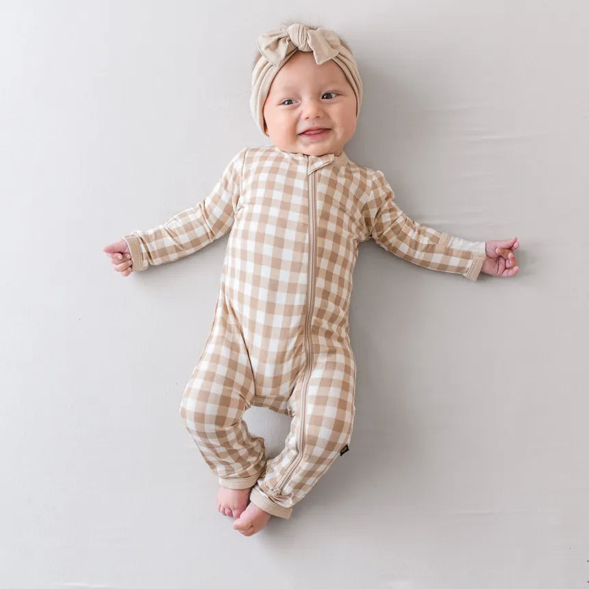 Kyte Baby - Bamboo Zippered Rompers (Gingham Bisque)