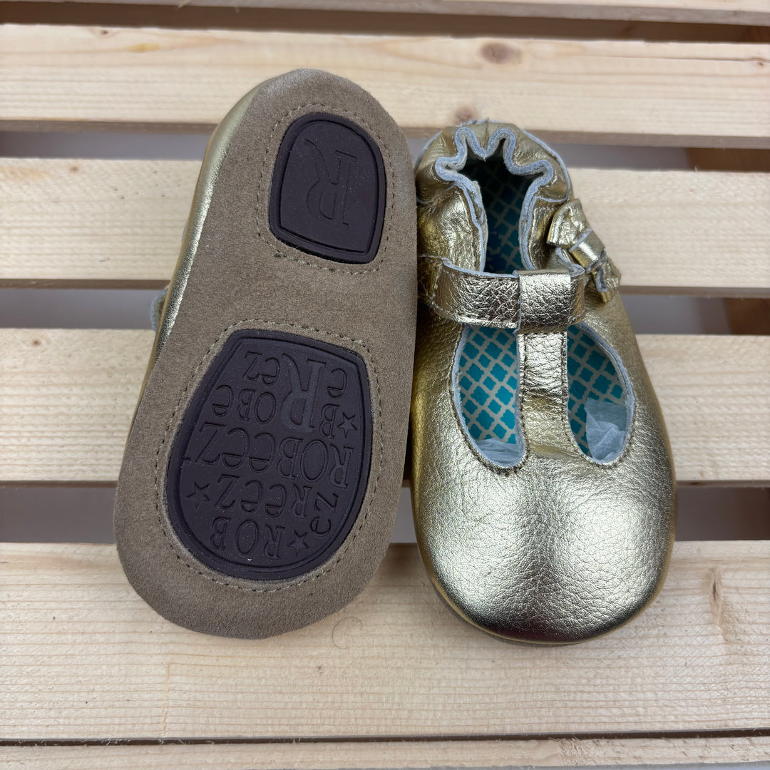 Robeez - "Glamour Grace Gold" Soft Sole Leather Crib Shoes (12-18m)