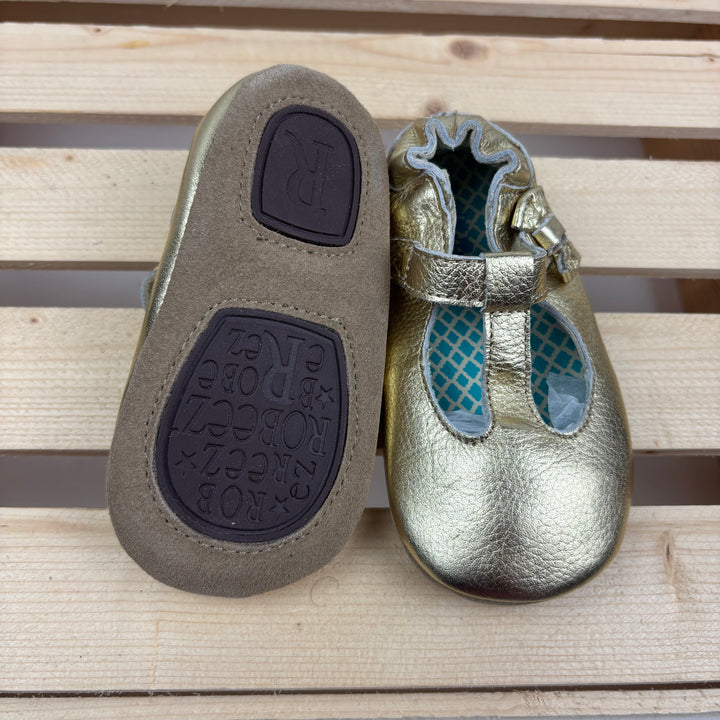 Robeez - "Glamour Grace Gold" Soft Sole Leather Crib Shoes (12-18m)