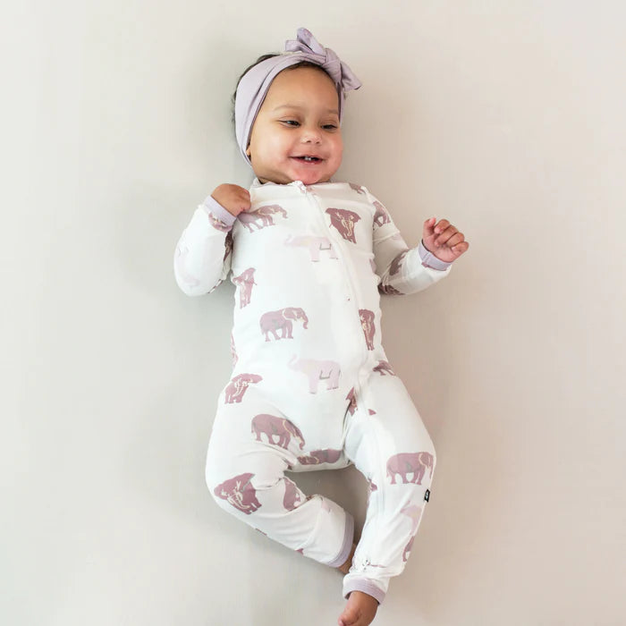 Kyte Baby Pink Elephant Zippered Long Sleeve Romper