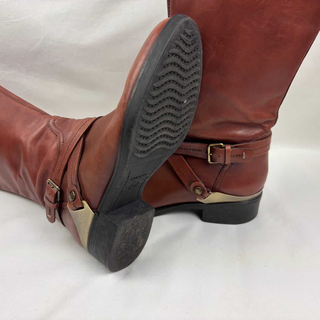 Geox Felicity Brown Leather Boots - Size 7 Women&