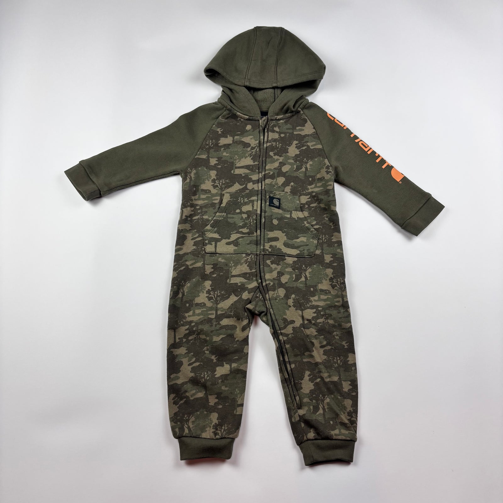 Carhartt Camo Used Brown Green Baby Romper Coveralls