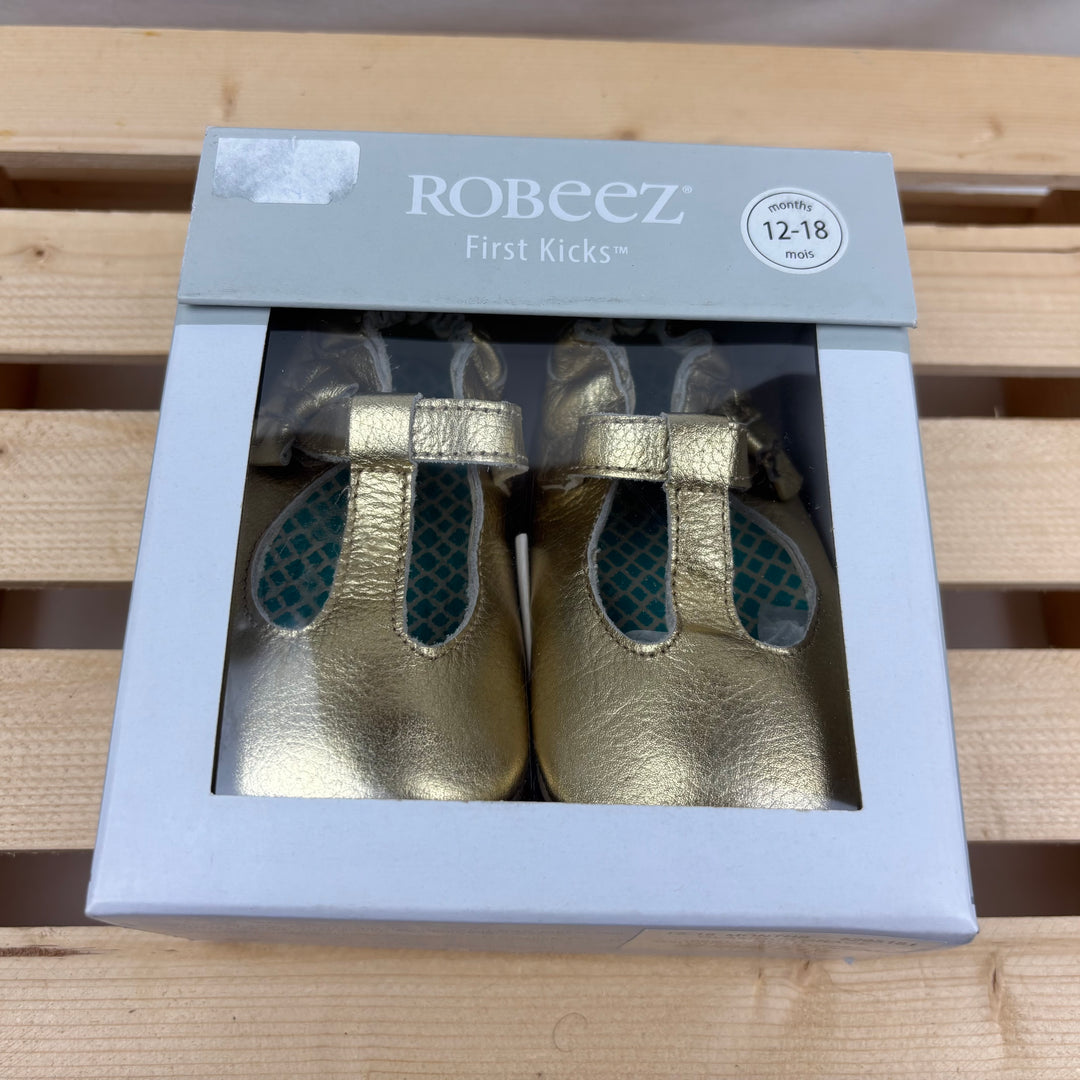 Robeez - "Glamour Grace Gold" Soft Sole Leather Crib Shoes (12-18m)