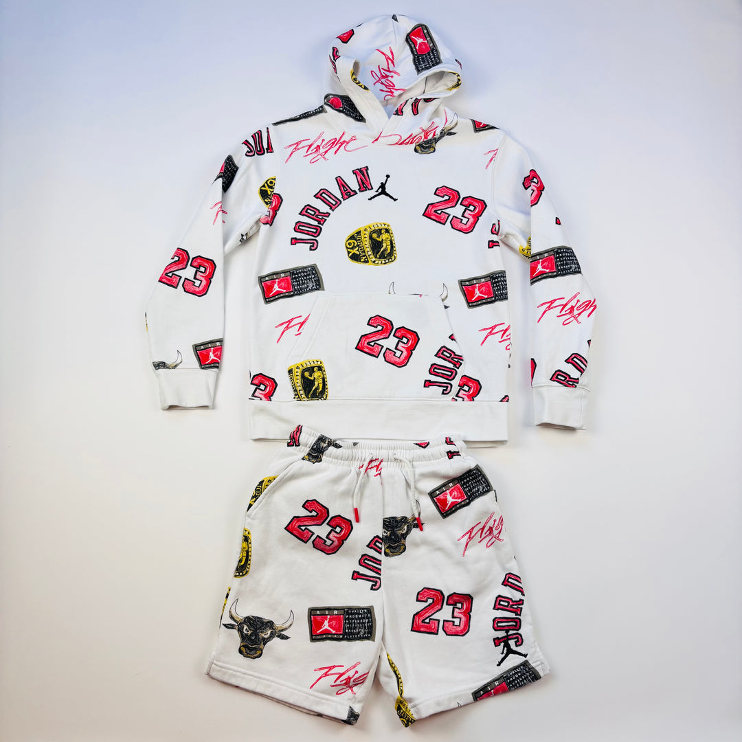 Air Jordan White Used Kids Youth Hoodie and Shorts Set