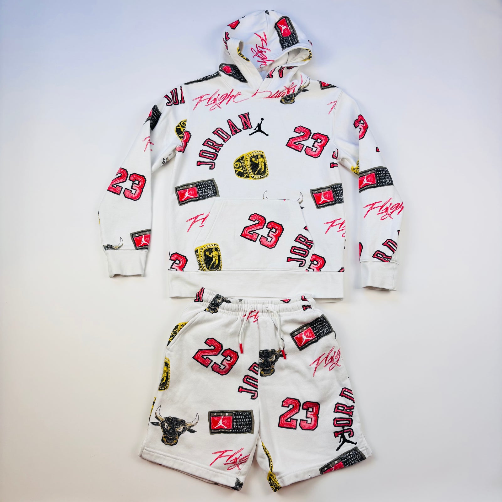 Air Jordan White Used Kids Youth Hoodie and Shorts Set