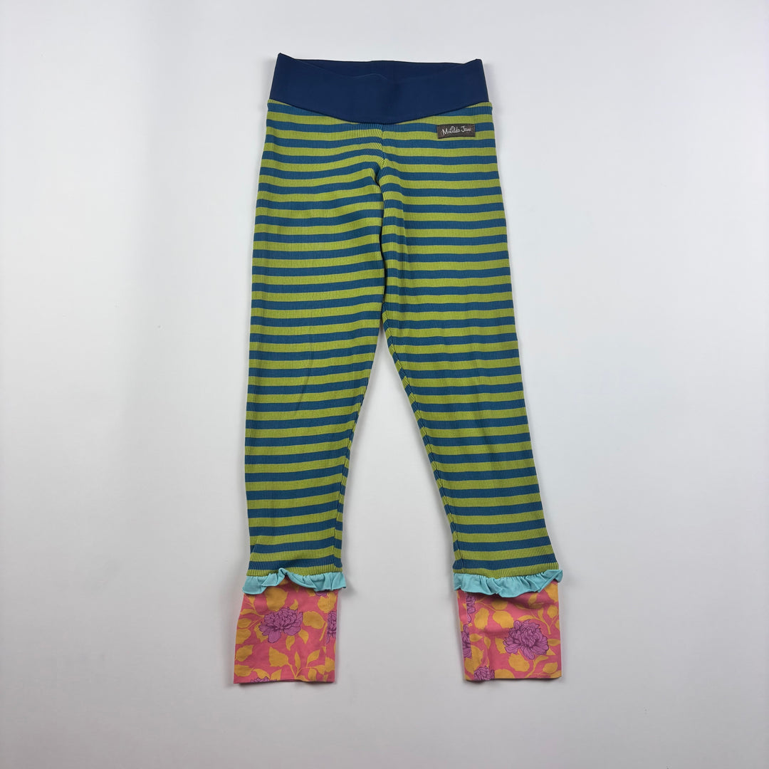 Matilda Jane Girls Used Green and Blue Striped Leggings