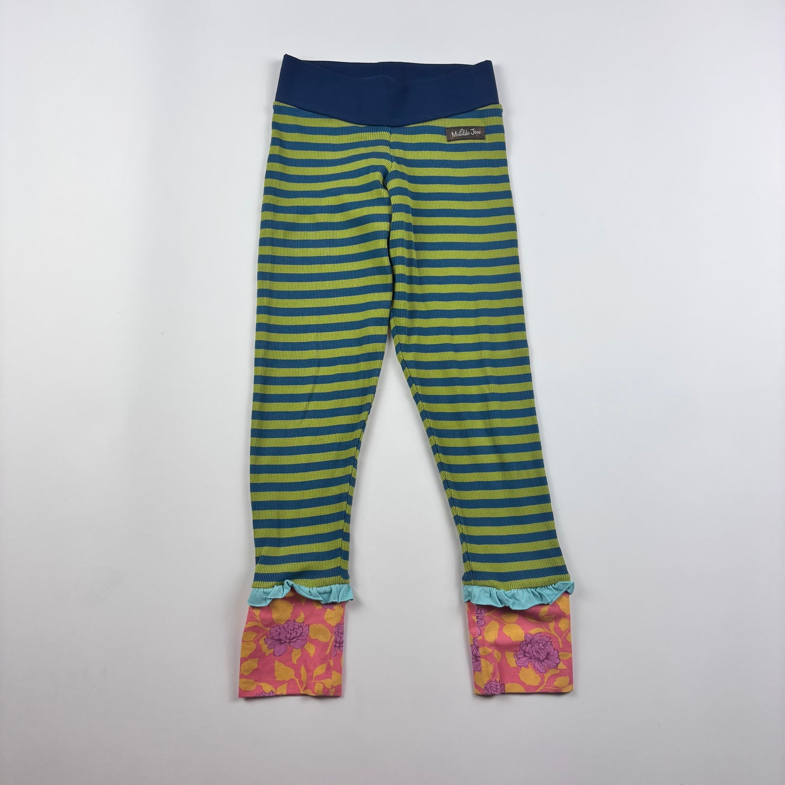 Matilda Jane Girls Used Green and Blue Striped Leggings