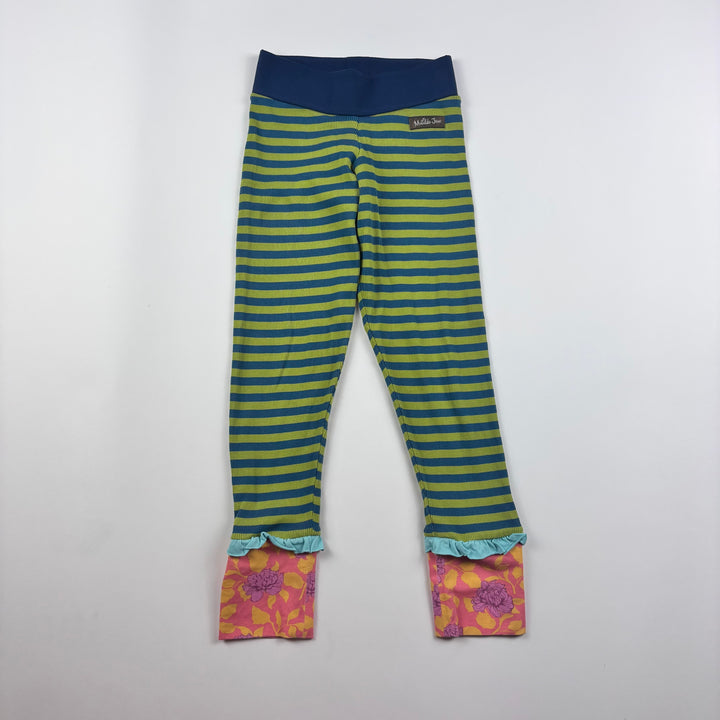 Matilda Jane Girls Used Green and Blue Striped Leggings