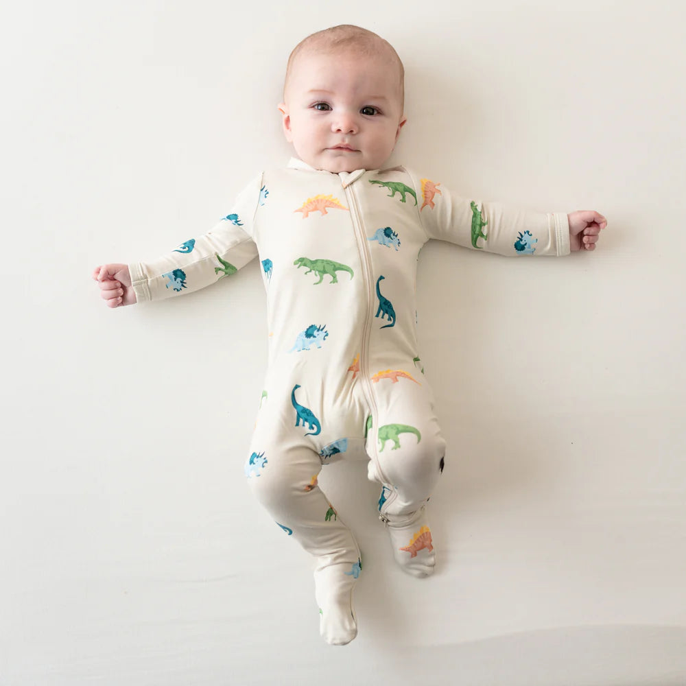 Kyte Baby Ecru Roar Bamboo Zippered Footie